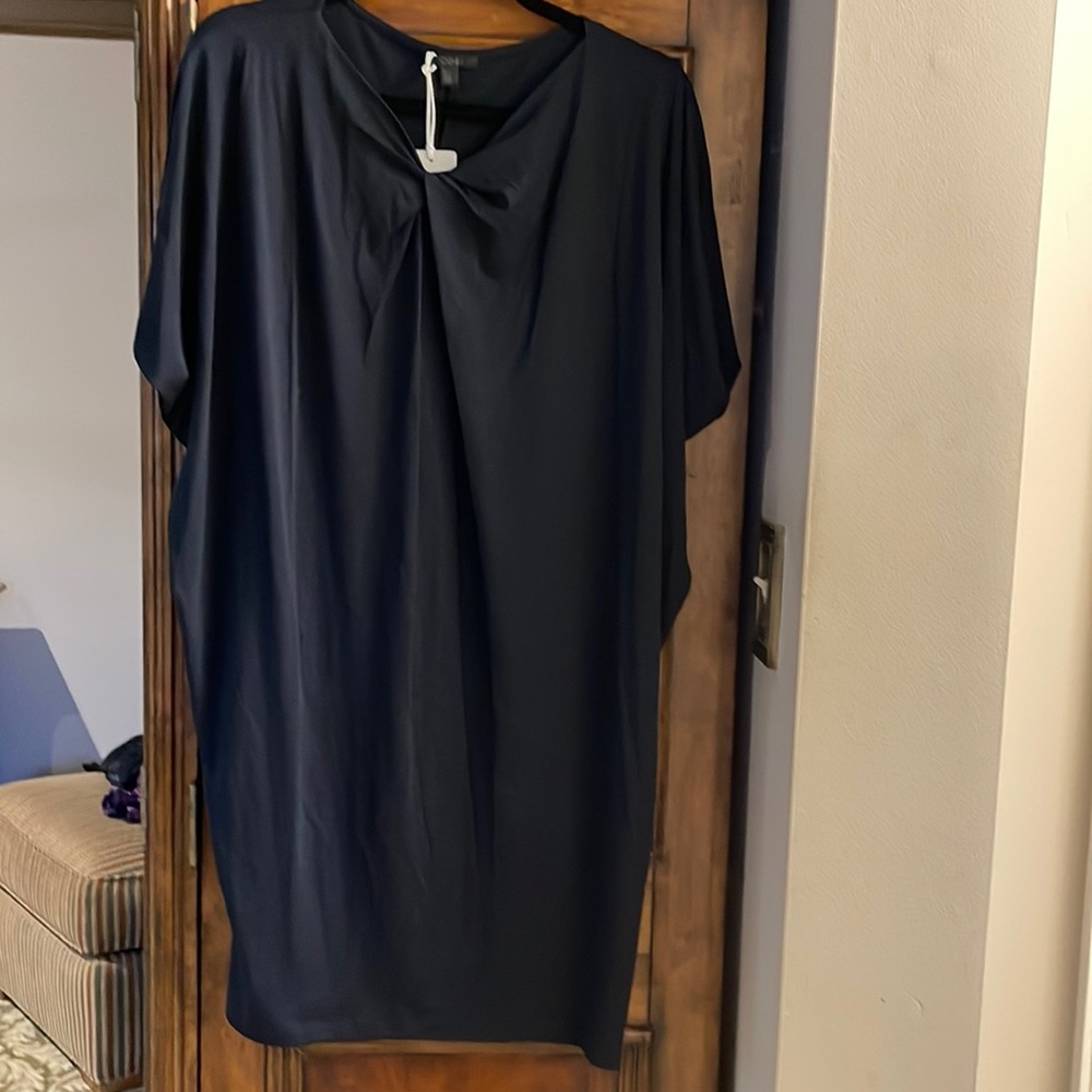 COS Navy Dolman Sleeve Short Sleeve Pleated Neck Dress, small NWT